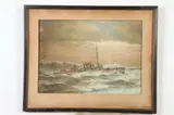 American Steam Ship Uss Billingsley 293 in Rough Waters by American School, Watercolor on paper, sold Feb 2021
