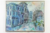Cityscape in Blue by R. Olof Sorensen, Oil on canvas, sold Feb 2021