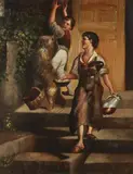 TWO SERVING BOYS WITH DOG and INTERIOR SCENE by Continental School, TWO SERVING BOYS WITH DOG and INTERIOR SCENE, oil on canvas and oil on panel, sold Feb 2021