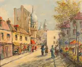 Eustache-Francois Duval, Street Scene, Oil on canvas