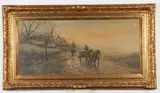 F.F. English, Horsedrawn Farm Wagon in Winter, Watercolor on paper