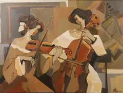 Contemporary School, Female Musicians, Oil on canvas