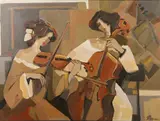 Contemporary School, Female Musicians, Oil on canvas