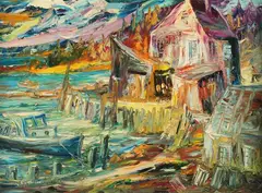 Charles E. Willette, Maine Harbor, Acrylic on board