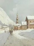 Ettore Gianni, Village in Snow, Gouache