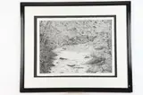Kenneth Paisley, Creek in Woodland, Charcoal drawing on torn paper