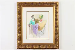 Itzchak Isaac Tarkay, Woman Seated by Plant, Watercolor on paper
