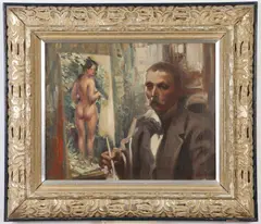 Anders Zorn, SELF-PORTRAIT OF ARTIST PAINTING NUDE, circa 1900, Oil on canvas