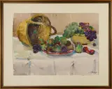 Fruits et Fleurs de Jardin by Louis Agricol Montagné, Fruits et Fleurs de Jardin, watercolor on paper, 1954, signed "Montagne", offered Apr 2021