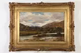 J. Wells, River Through Mountainous Landscape, Oil on canvas