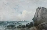 William H. Hilliard, Rocky Coast with Gulls, Oil on canvas laid down on board