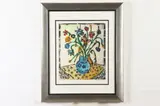 Bracha Guy, Flowers in Blue Pot, Hand colored etching