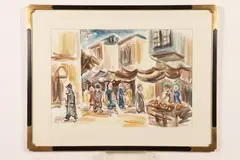 David Gilboa, Market Scene, Watercolor