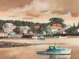 George Guzzi, Fishing Boats in Harbor, Oil on canvas