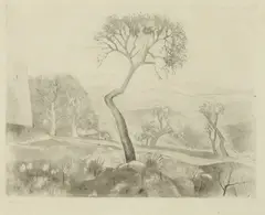 Otakar Kubín, Landscape with Bent Tree, Etching