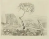 Otakar Kubín, Landscape with Bent Tree, Etching
