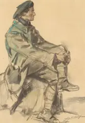 Lucien Jonas, Ww1 French Soldier, Charcoal and watercolor