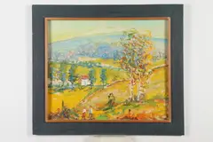 Samuel Baldwin Pratt, Autumn Landscape with House and Figures, Oil on board