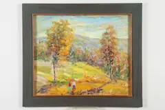 Samuel Baldwin Pratt, Autumn Landscape with Figures, Oil on board.