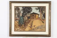 Carl Schmidt, Dwelling with Figure in Mountain Landscape, Oil on board