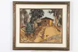 Carl Schmidt, Dwelling with Figure in Mountain Landscape, Oil on board