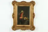 Vincenzo Busciolano, ELDERLY MAN READING NEWSPAPER and PEASANT PLAYING VIOLIN: TWO WORKS, each signed lower right, Oil on board