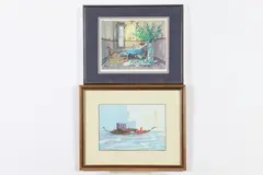 Kenneth Koskela, FANTASY SCENE and MISS MAGGIE: TWO WORKS, first; signed and dated 1990 lower left, Second; reproduction print