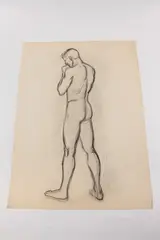 Allyn Cox, Male Nude Study for Disciple with Bowed Head, Charcoal on paper