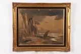 Luis Betheien, Ships Along Coast, Watercolor with chalk in "as is" condition