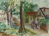 Thomas Malloy, Neighborhood Street Scene, Watercolor