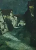 Continental School, Village in Moonlight, Oil on canvas