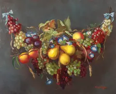 Guy Steele Fairlamb, Festoon of Fruit and Flowers, Oil on board