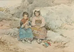 Clelia Bompiani, Two Italian Sisters, Watercolor