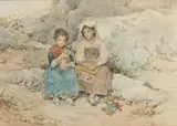 Clelia Bompiani, Two Italian Sisters, Watercolor