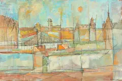 Gustav Trois, Moonlight Frankfurt, Oil on board