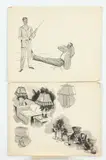 Paul Winchell, TWO MEN WITH FISHING POLE and ROOM INTERIOR: TWO WORKS, one identified verso, Pen and ink on board