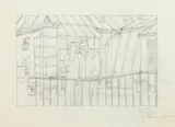 Albert Pyke, Movie Set Design, BALCONY SCENE,, pencil drawing on paper.