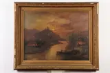 Continental School, Town Along Mountain River, TOWN ALONG MOUNTAIN RIVER, oil on canvas