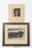 HEAD STUDY and LANDSCAPE: TWO WORKS by American School, HEAD STUDY and LANDSCAPE: TWO WORKS, watercolor on tile, offered Jun 2021