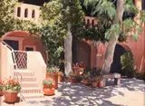 B. Hinson, Sunlit Patio, Oil on canvas