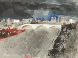 Giovanni Checchi, Ponte Testaccio, Watercolor and ink
