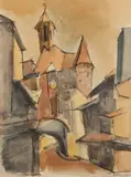 David H. Blower, Town Scene, Watercolor