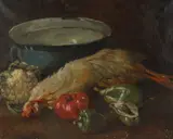 Bronwen Roberts, Still Life with Chicken and Vegetables, Oil on canvas
