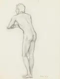 Allyn Cox, Male Nude Study for Observer Leaning on Rail