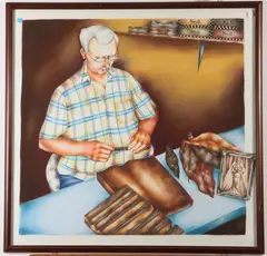 Lago, Man Rolling Cigars, Mixed media including watercolor and colored pencil