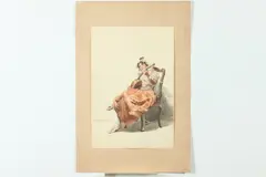 Woman Playing Guitar by Vittorio Baldancoli, Watercolor, offered Jun 2021
