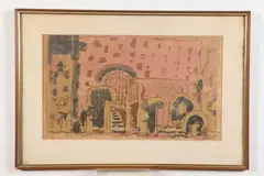 Michael L Mason, Urban Abstract, Handcolored woodcut on paper