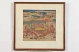 Japanese School, HAND-COLORED AND GILDED WOODCUT OF THE DEATH OF THE HISTORICAL BUDDHA (NEHANZU), handcolored and gilded woodcut showing numerous lay persons, monks, deities, birds and animals