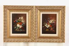 B. Pal, Pair floral bouquet paintings, Oil on panel