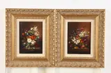 B. Pal, Pair floral bouquet paintings, Oil on panel